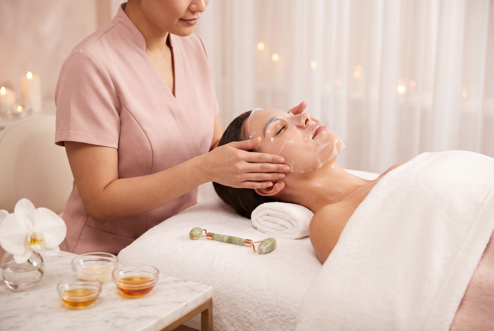 Ritual de facial coreano con mascarilla hidratante